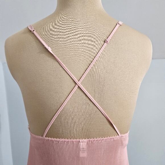 Vintage Pink Accordion Pleated Plunge V NecklineThin Strap Nightie Babydoll Y2K - Picture 5 of 12